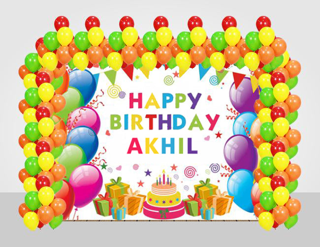 Joyful Birthday Decoration Kit With Backdrop and Balloons