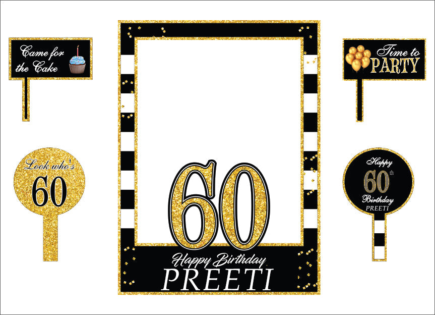 60th Birthday Party Selfie Photo Booth Frame & Props