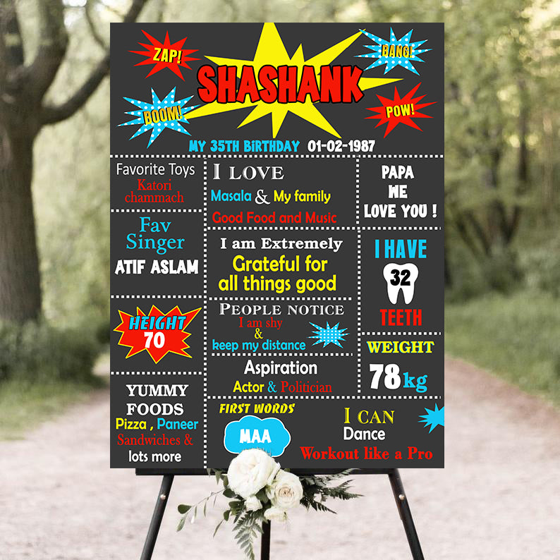 Super Heroes Theme Customized Chalkboard/Milestone Board for Kids Birthday Party