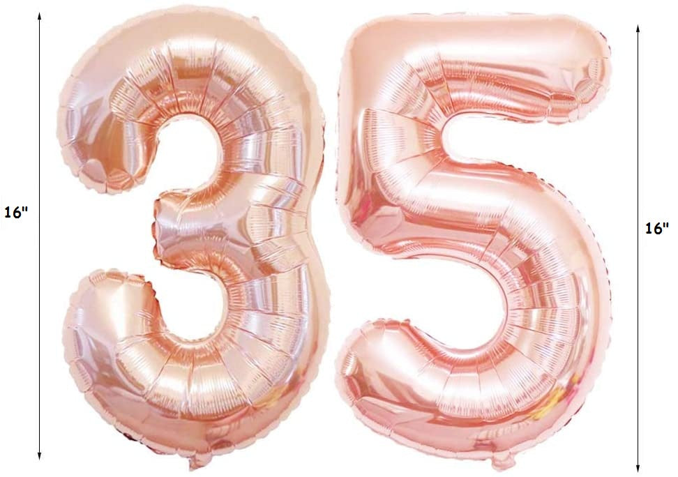 Birthday Decorations for Women Party Supplies 16 inch Rose Gold Number Foil Balloons, 30pcs Rose Gold and Champagn Gold Balloons, Great Gifts for Women' (35th Birthday)