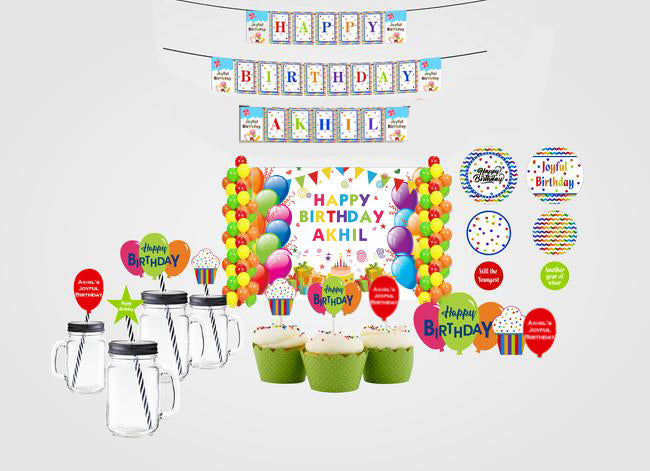 Joyful Theme Complete Party Kit with Backdrop & Decorations