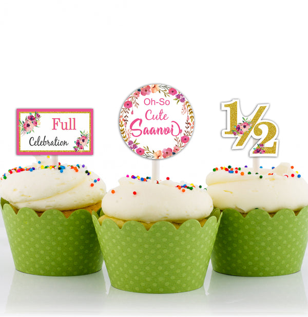Half Birthday Theme Birthday Party Cupcake Toppers for Decoration