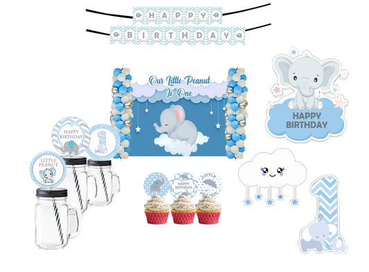 Elephant Theme Birthday Party Combo Kit with Backdrop & Decorations