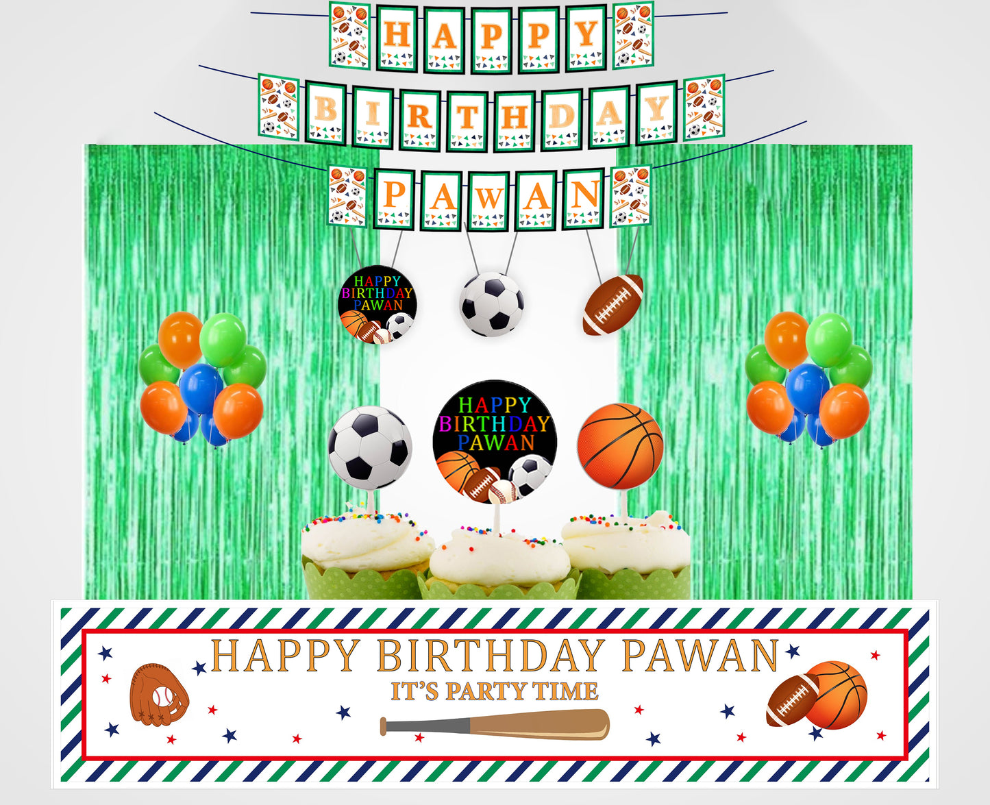 Sports Theme Birthday Complete Party Kit with Backdrop & Decorations