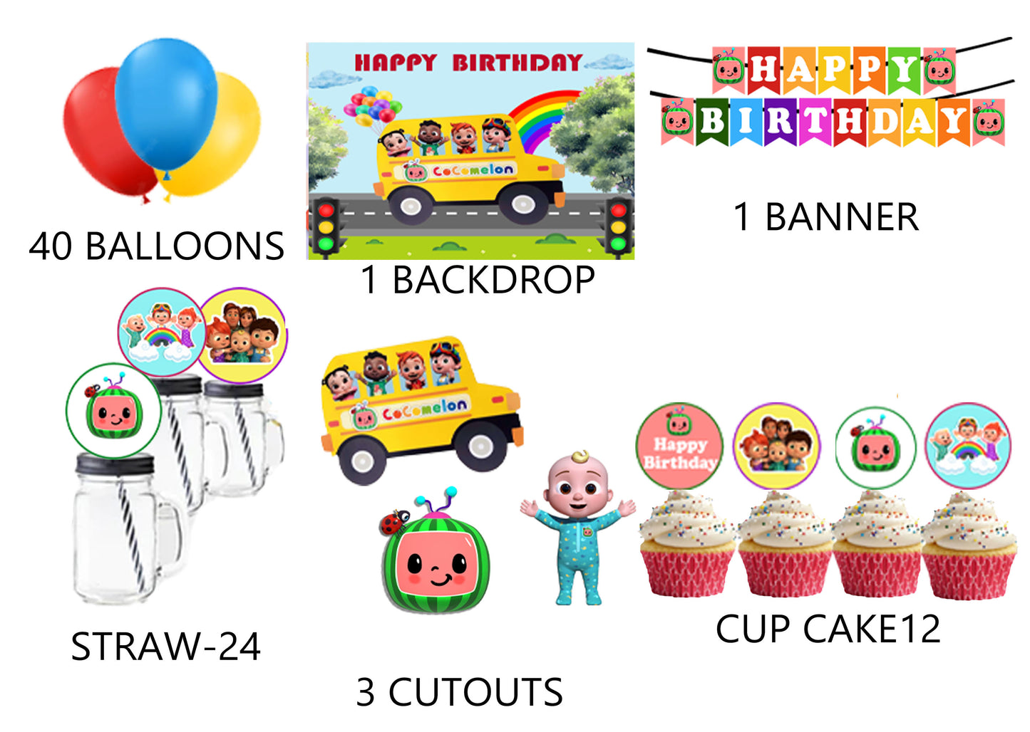 Cocomelon Theme Birthday Party Combo Kit with Backdrop & Decorations