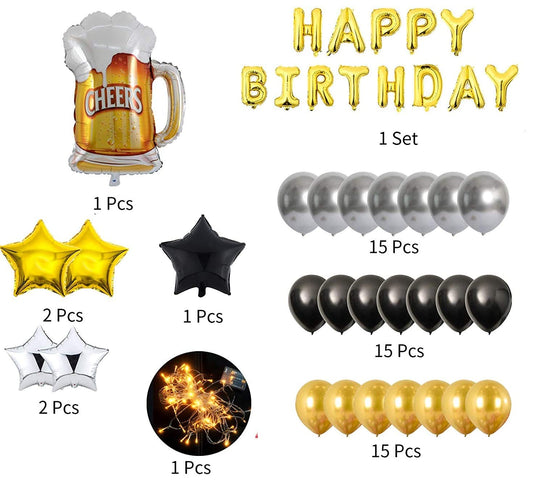Birthday Party Decoration for Adult Happy Birthday Banner Black and White Balloons Party Supplies with Light for Men and Women (Pack of 66)