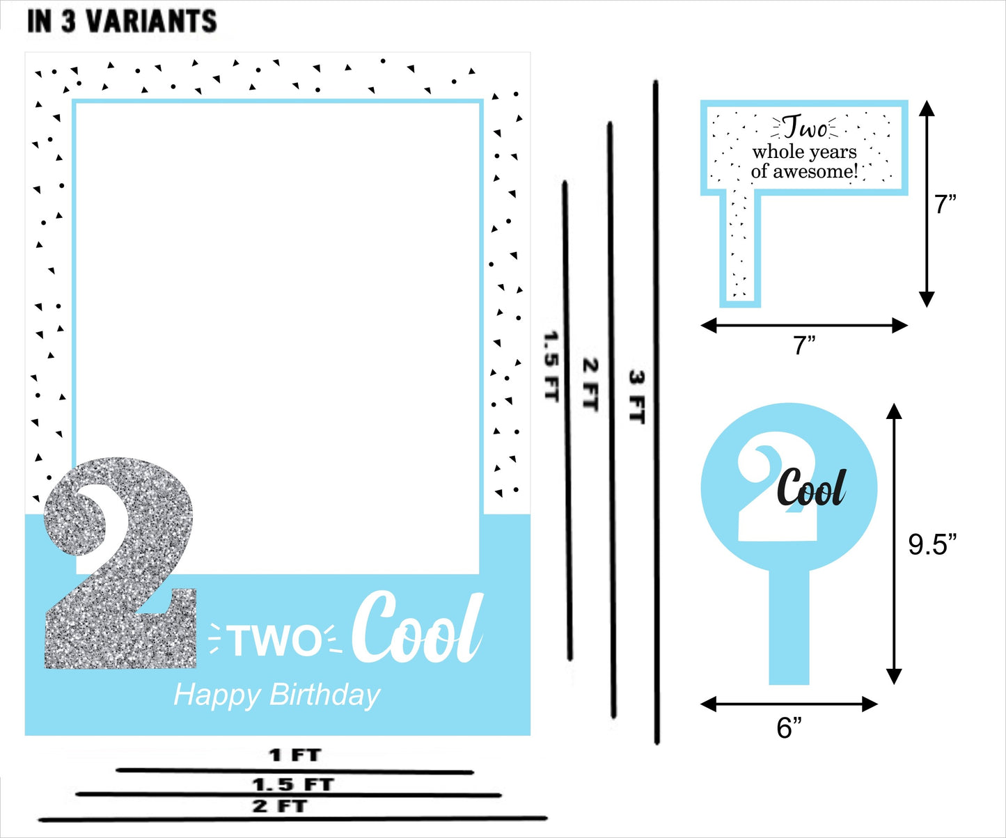 Two Cool Second Birthday Party Selfie Photo Booth Frame & Props
