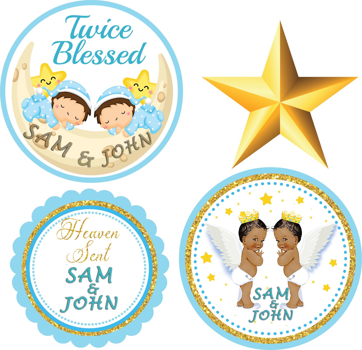 Twin Boys Theme Birthday Party Cutouts
