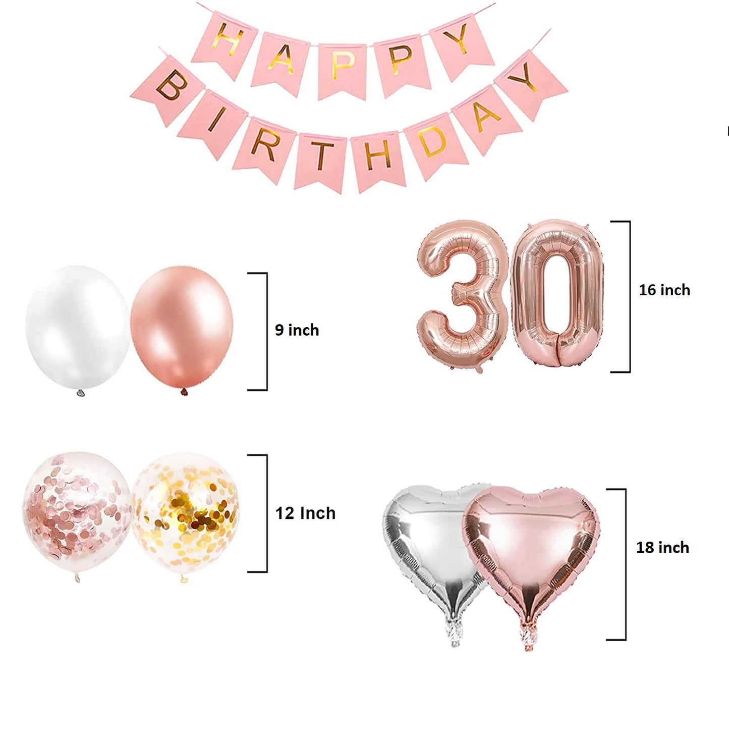 Rose Gold 30th Birthday Party Supplies for Women Birthday
