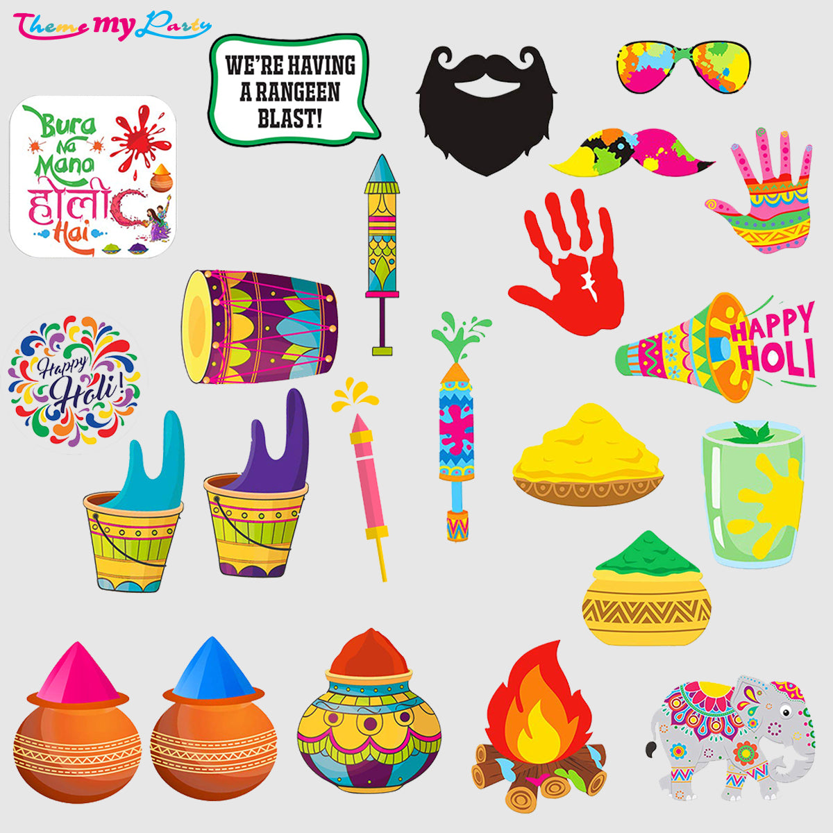 Holi Party Photo Booth Prop Set