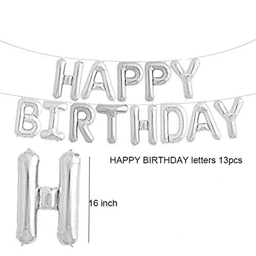 Silver Decoration Kit- Happy Birthday Letters Balloons, Star Foil Balloons ,Confetti Balloons And Latex Balloons