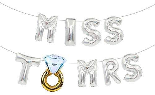 Bachelor Party Decorations - "Miss To Mrs " Silver Letter Balloon And Ring Foil Shape Balloon