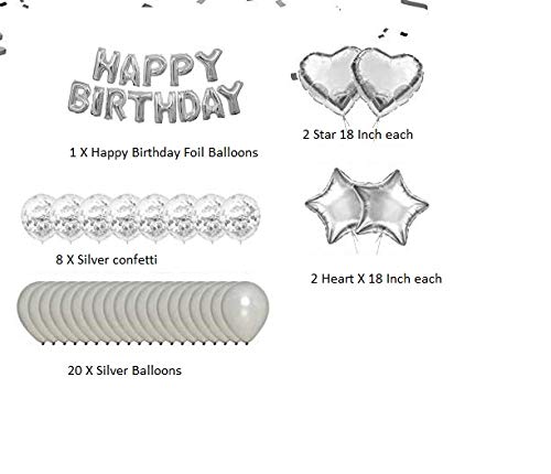 Silver Birthday Decorations Party Supplies Set, Balloons, Banner For Birthday Party
