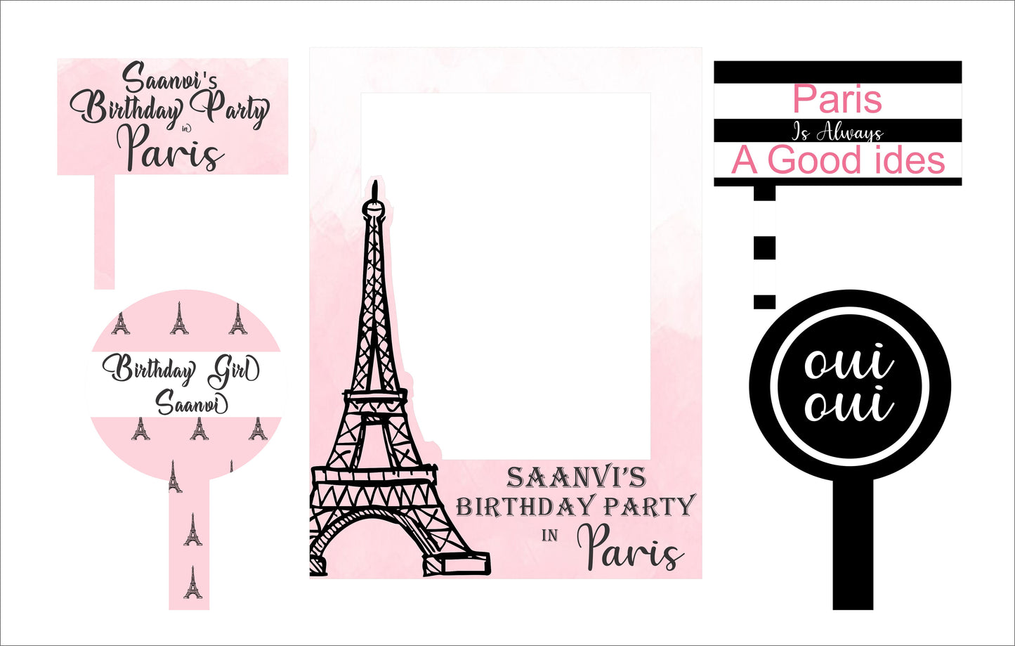 Oh La La Paris Theme Birthday Party Selfie Photo Booth Frame & Props