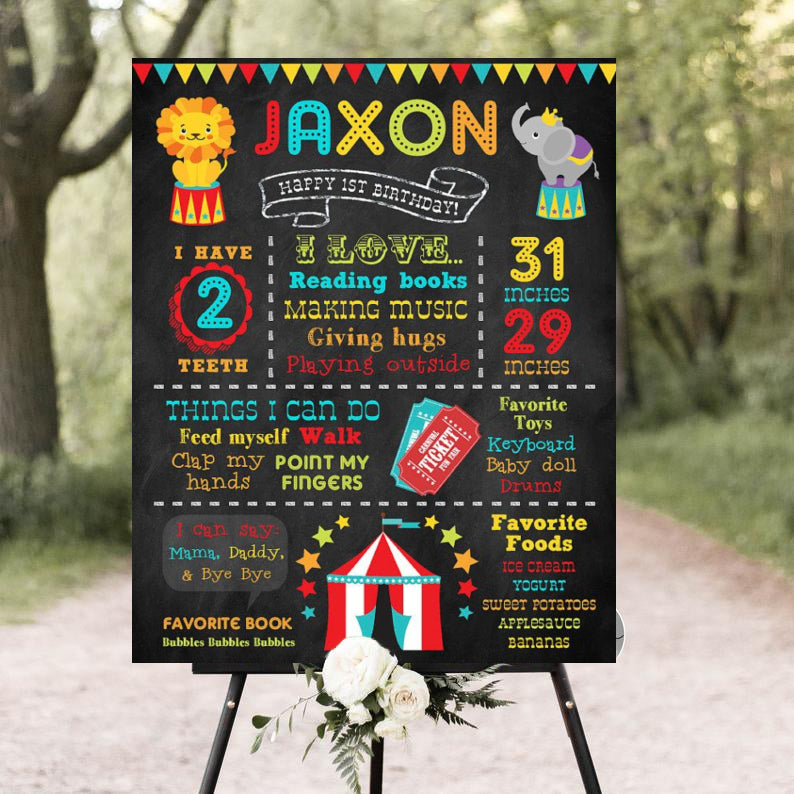 Carnival Theme Customized Chalkboard/Milestone Board for Kids Birthday Party