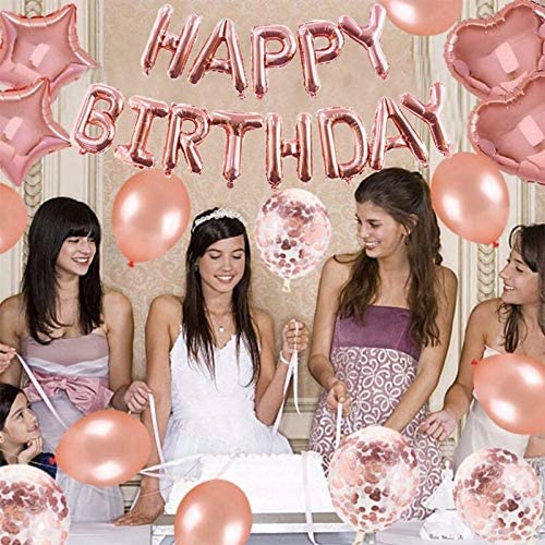 Rose Gold Happy Birthday Balloon Banners , Alphabet Balloons Banner for Women Girls Birthday Party Decoration Teen Girls