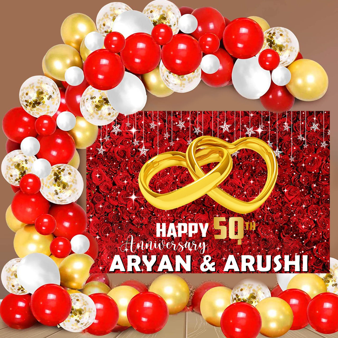 50th Anniversary Party Decoration Kit with Backdrop & Balloons