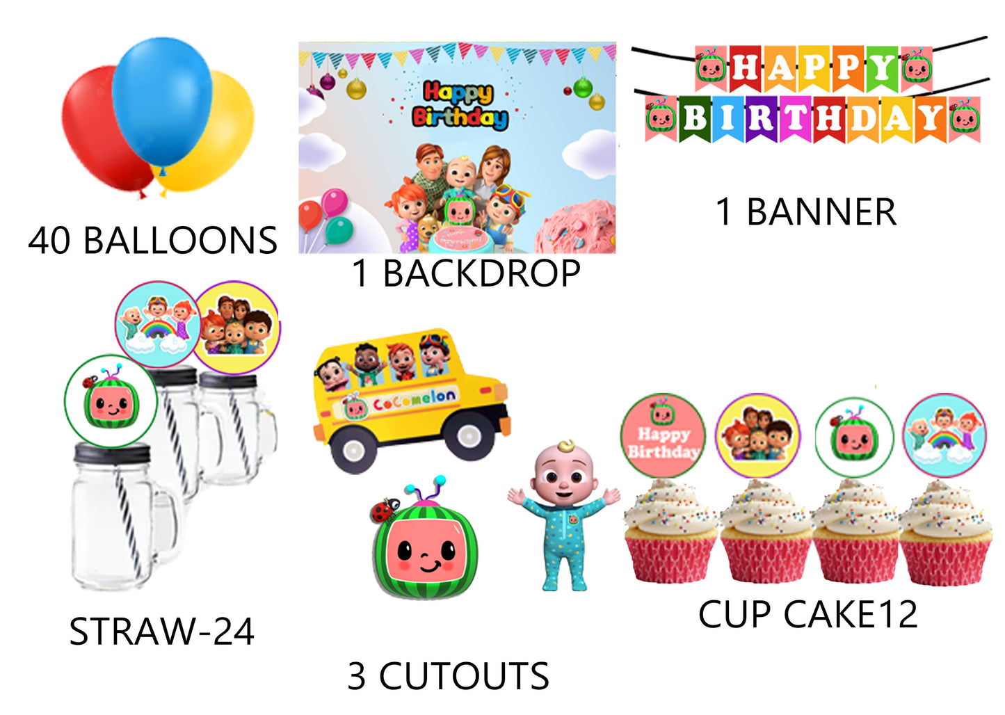 Cocomelon Theme Birthday Party Combo Kit with Backdrop & Decorations