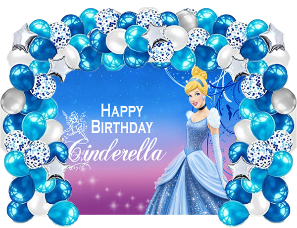 Cinderella Theme Birthday Party Decoration kit with Backdrop & Balloons