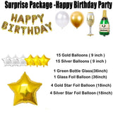 Birthday Party Supplies, Birthday Balloon Banner Champagne Bottle Balloon Silver Gold Balloons Star Foil Balloon for Men Women Birthday Party Decoration (Birthday)