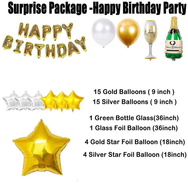 Birthday Party Supplies, Birthday Balloon Banner Champagne Bottle Balloon Silver Gold Balloons Star Foil Balloon for Men Women Birthday Party Decoration (Birthday)
