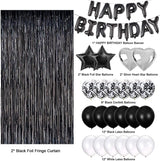 Black Birthday Party Decorations Set with Happy Birthday Balloons Banner, Confetti Balloons, Foil Fringe Curtain for Birthday Party Supplies (Birthday)