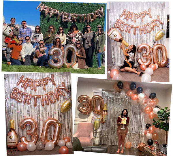 30th Birthday Decorations for Women in Rose Gold and Silver