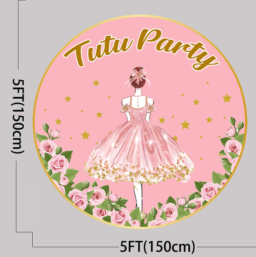 Ballerina Theme Round Birthday Party Backdrop
