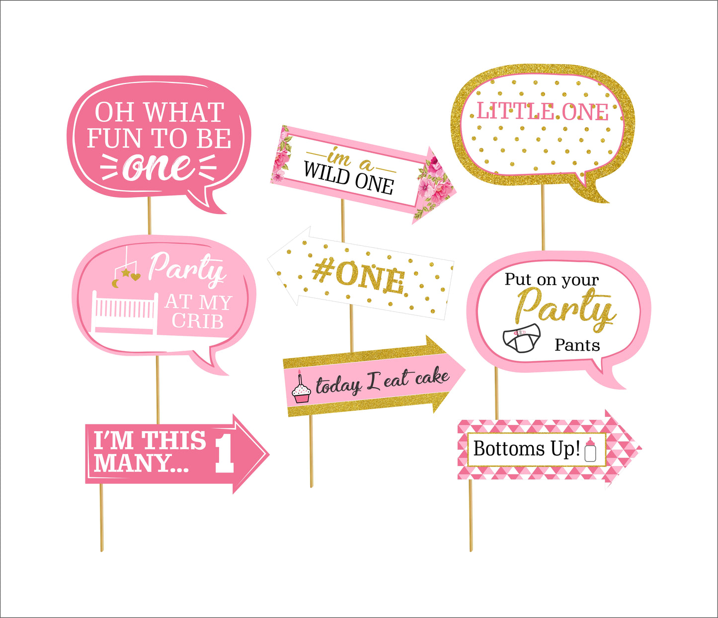 One is Fun First Birthday Party Photo Booth Props Kit