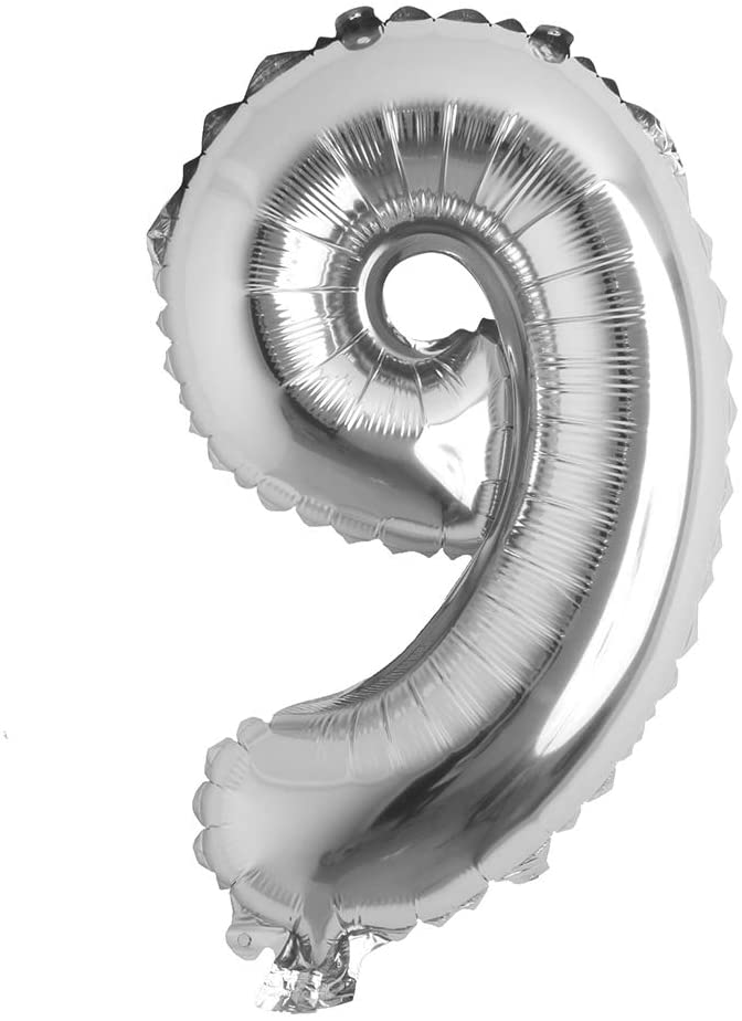 Silver Digit Foil Birthday Party Balloon Number 9