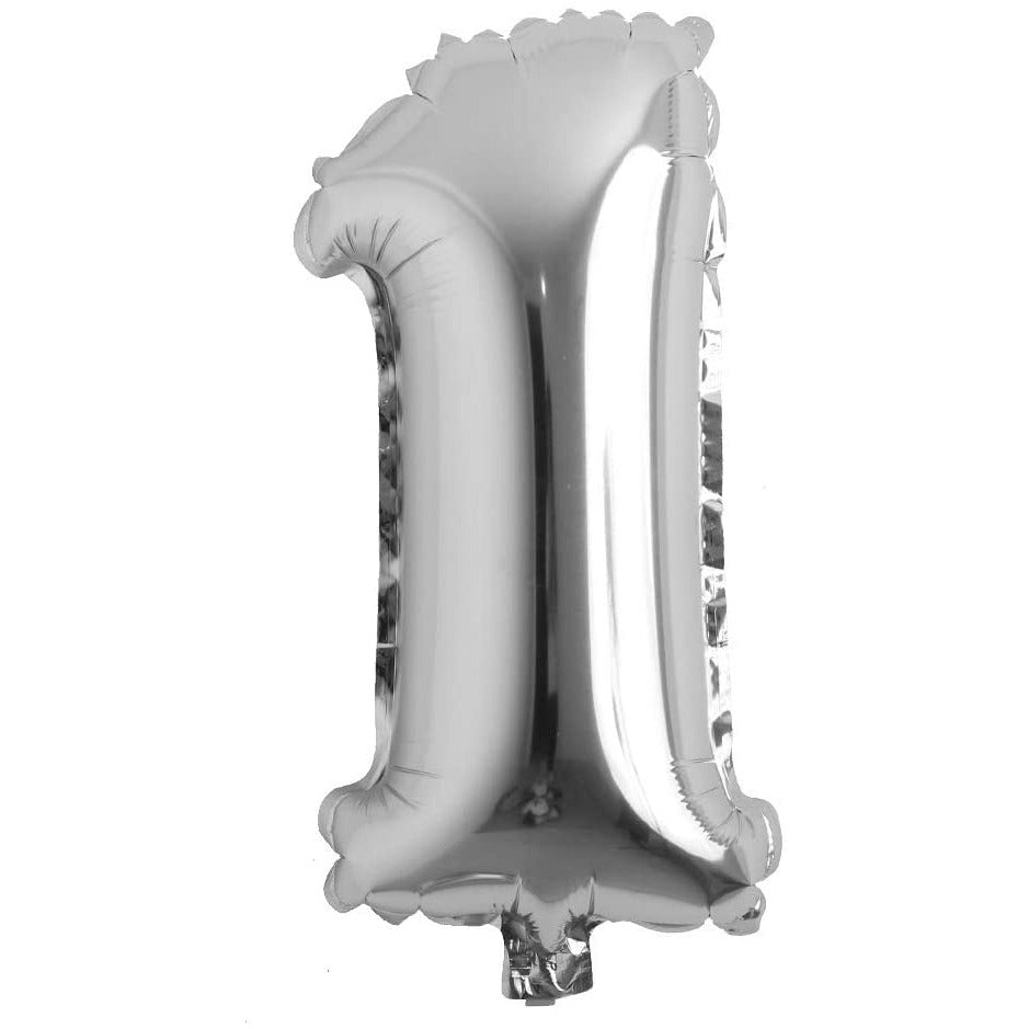 Silver Digit Foil Birthday Party Balloon Number 1