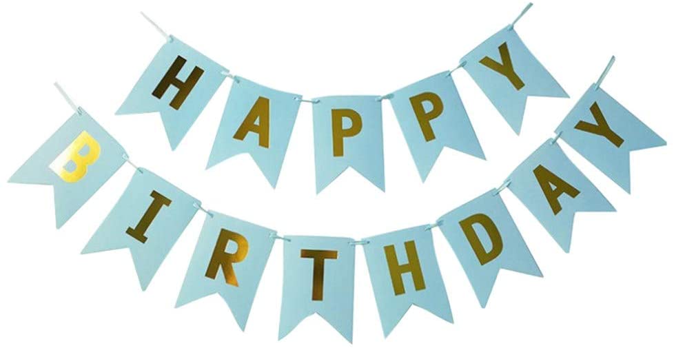 Blue Gold Foiled Happy Birthday Bunting Banner Party Decor Home Decor For Home