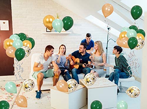 Metallic Balloons - Pastel Green, Dark Green ,Rose Gold ,Gold And Gold Confetti Latex Balloon For Birthday, Anniversary Parties.