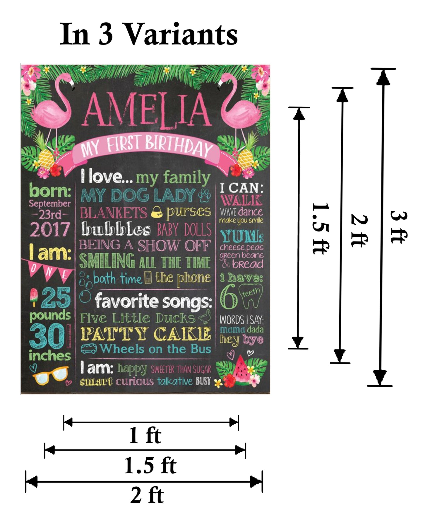 Flamingo Theme Customized Chalkboard/Milestone Board for Kids Birthday Party