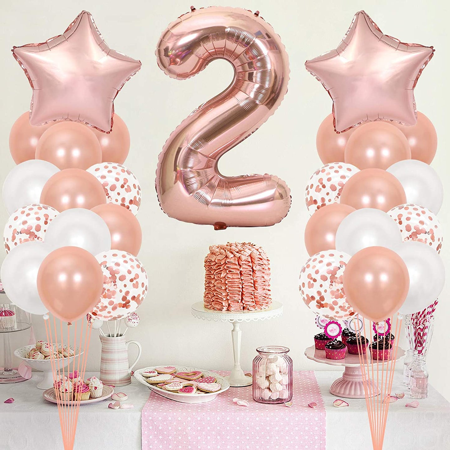 16 Inch Rose Gold Number 2 Balloon, Large Helium Balloon Birthday Party Decorations for Girls, Rose Gold Latex Balloons, 2 Year Party Supplies for Baby Shower Birthday Celebration