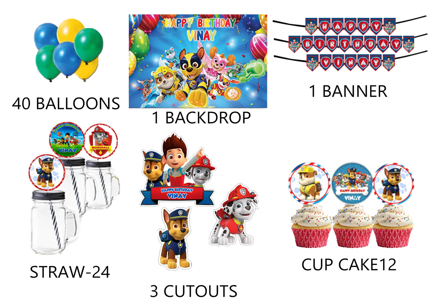 Paw Patrol Theme Birthday Party Combo Kit with Backdrop & Decorations