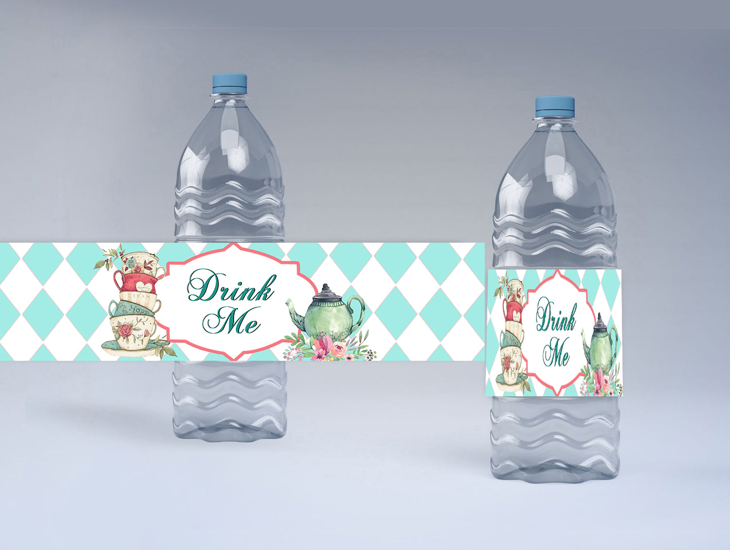 Alice Tea Party Theme Water Bottle Labels