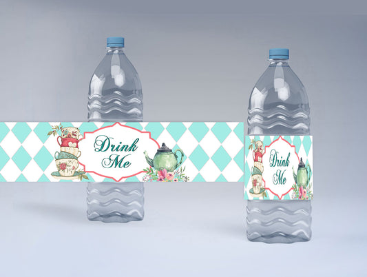 Alice Tea Party Theme Water Bottle Labels