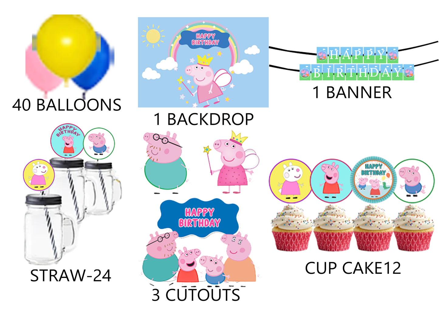 Peppa Pig Theme Birthday Party Combo Kit with Backdrop & Decorations