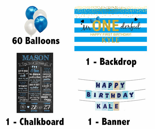 One Is Fun Boys Birthday Party Personalized Complete Kit