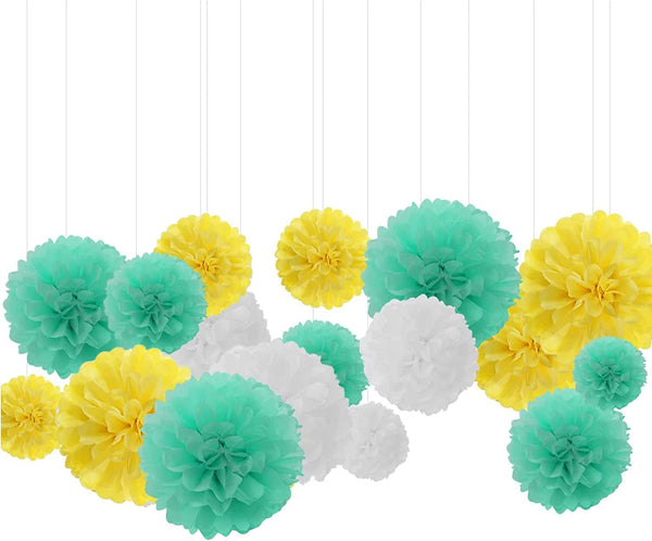 Green White  and Yellow  Tissue Paper Pompom for Decorations