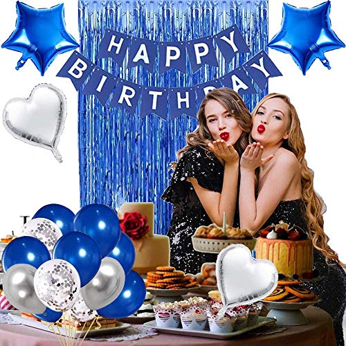 Blue Birthday Party Decoration - Happy Birthday Banner, Confetti Balloons, Foil Balloons