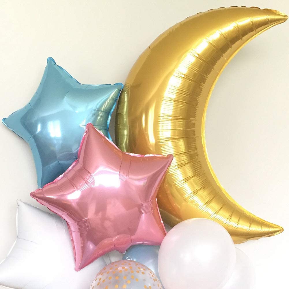 Twinkle Twinkle Little Star Party Decorations Moon & Star Foil Balloons For Baby Shower /Gender Reveal Party