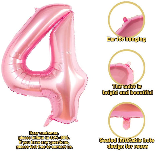 Pink Digit Foil Birthday Party Balloon Number 4