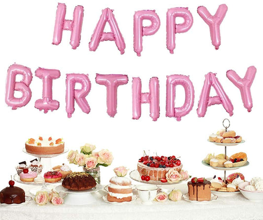 Pink Happy Birthday Foil Letter Mylar 16 Inch Large Aluminum Balloon Banner For Kids And Adults Party Decorations