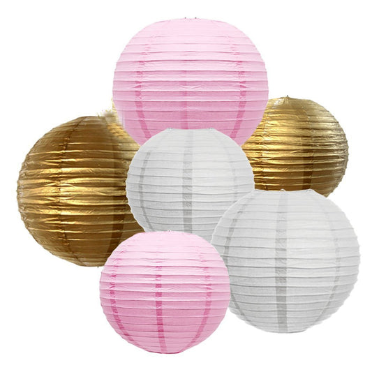 Pink Gold And White Paper Lanterns -12"Inch Great For Milestone Birthday Parties ,Girls Birthday Parties,Baby Welcome