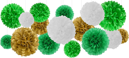 Green White  and Gold  Tissue Paper Pompom for Decorations