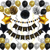 Gold And Black Happy Birthday Combo Decorative Set.