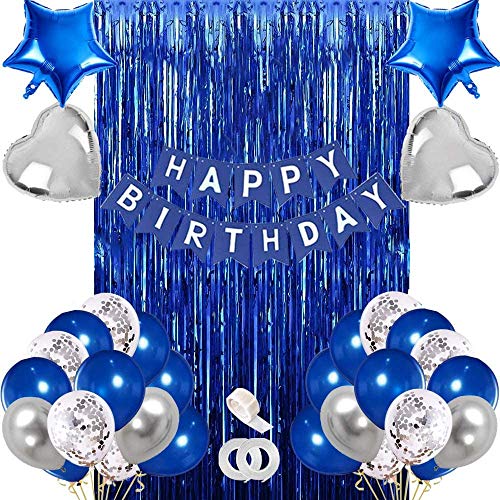Blue Birthday Party Decoration - Happy Birthday Banner, Confetti Balloons, Foil Balloons