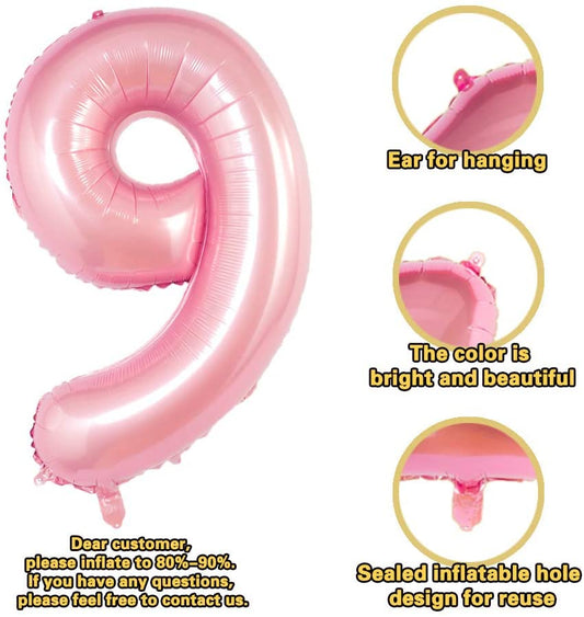 Pink Digit Foil Birthday Party Balloon Number 9